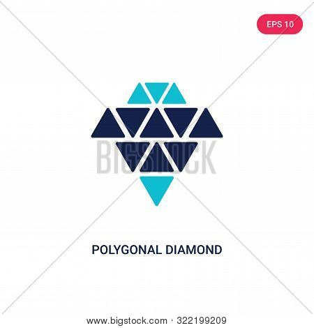 polygonal diamond shape of small triangles icon in two color design style.