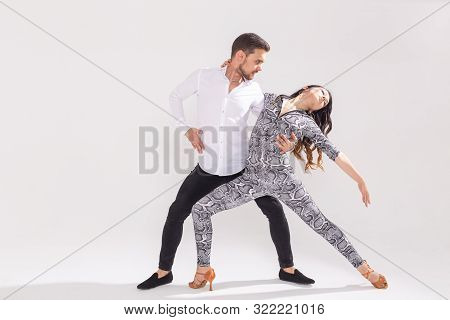 Passionate Couple Dancing Social Danse Kizomba Or Bachata Or Semba Or Taraxia On White Background Wi