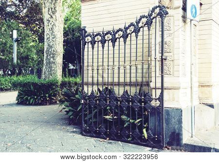 Decorative Wrought Iron Gate Or Entranceway In Parco Bellini, Catania, Sicily, Italy