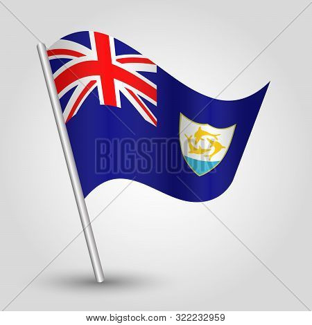 Vector Waving Simple Triangle Anguillian Flag On Slanted Silver Pole - Symbol Of Anguilla With Metal