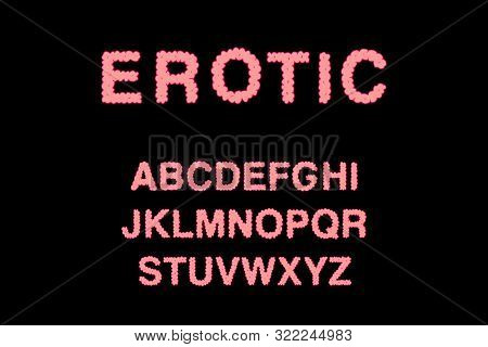 Erotic Hand Drawn Vector Abc Alphabet In Cartoon Style Pink Purple Colors Skin Suface Effect