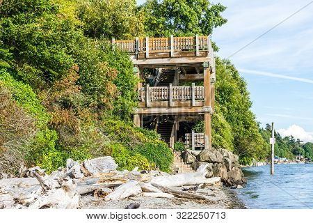 A Wooden Stairs Tower In Nomandy Park, Washington.