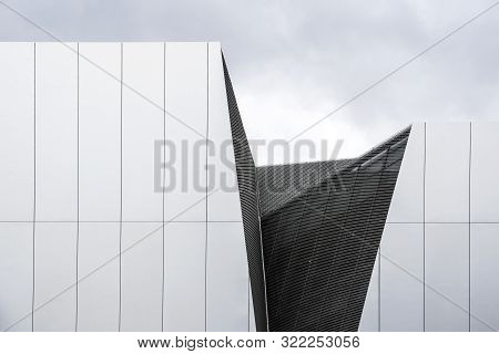 Tokyo, Japan - October 8, 2018. Sumida Hokusai Museum By Sanaa. Aluminum Cladding And Expanded Metal