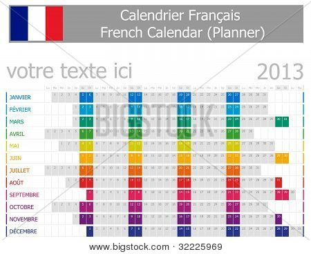 2013 Tipo 1 francés año planificador meses son horizontales