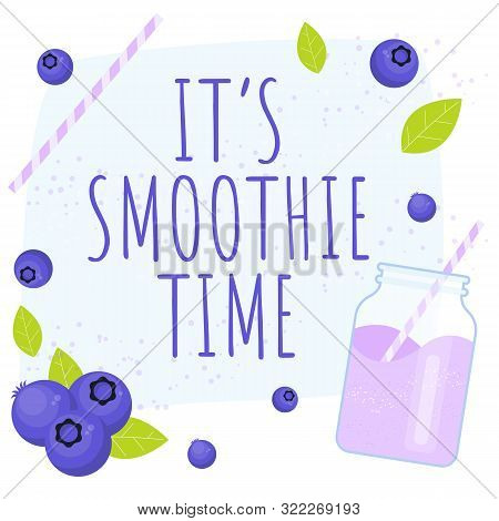 Smoothie With Blueberries. Purple Berry Milkshake. Vector Banner With Smoothie.