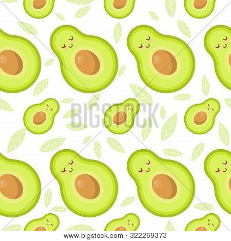 Seamless Pattern With Avocado. Texture With Leaf On A White Background.