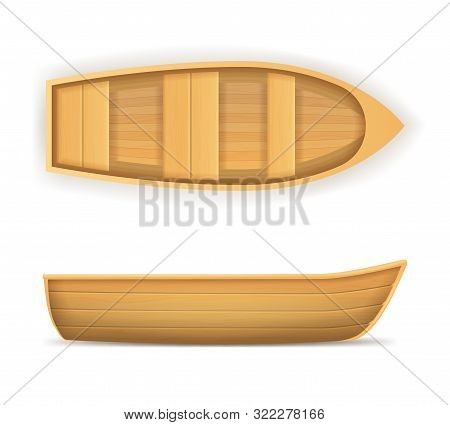 Realistic 3d Detailed Brown Wooden Boat Set Isolated On A White Background Symbol Of Watercraft. Vec