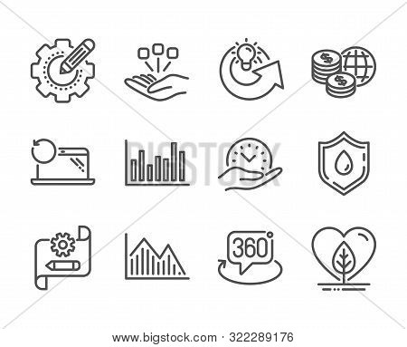 Set Of Science Icons, Such As Blood Donation, Cogwheel Blueprint, Share Idea, Investment Graph, Sett