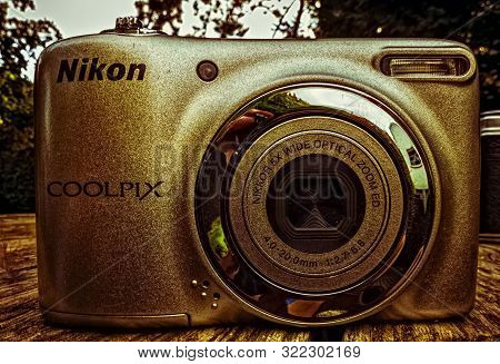 Stuttgart,germany - September 09,2019:weilimdorf This Is An Old An Cheap Pocker Camera,the Nikon Coo