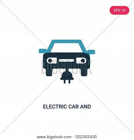 electric car and plug icon in two color design style.