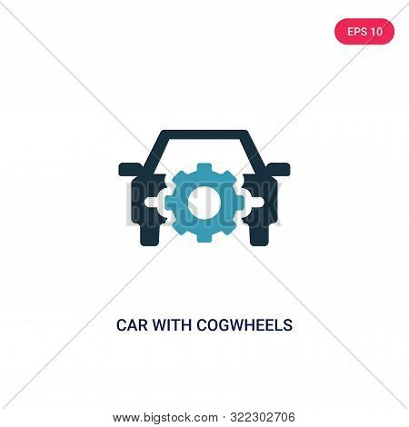 car with cogwheels icon in two color design style.