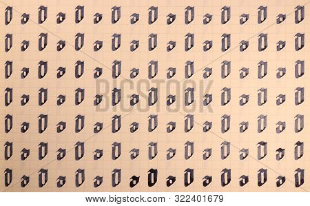 Calligraphic Letter O Learning Skills Paper Page. Calligraphy Letters O Background. Lettering Practi