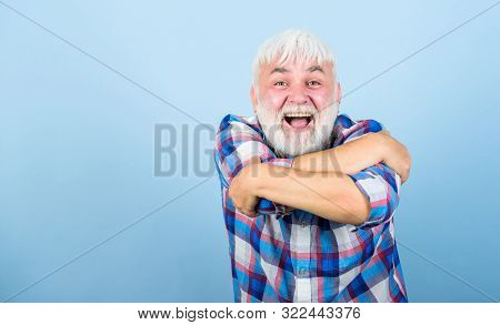 Be Welcomed. Grandfather On Retirement. Mature Bearded Man In White Wig. Hairloss Concept. Senior Ma