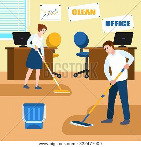 Office Clean Concept Banner. Flat Illustration Of Office Clean Vector Concept Banner For Web Design