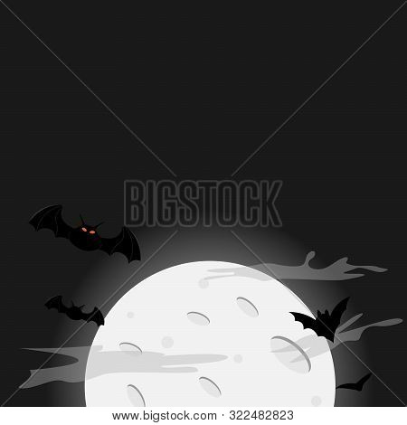 A Spooky Scary Blue Halloween Background Scene With Full Moon, Clouds, Hill