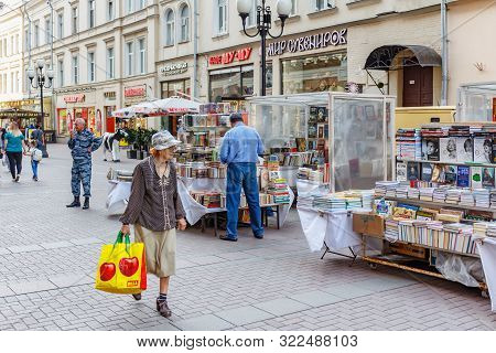 Moscow, Russia - September 13, 2019: Exterior Of Arbat Street. Old Arbat Is Famous Touristic Place I