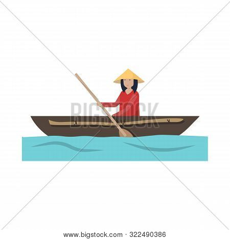 Vector Illustration Of Boat And Vietnamese Icon. Collection Of Boat And Water Vector Icon For Stock.