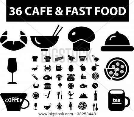 36 nápisy café & rychlého občerstvení. vektor