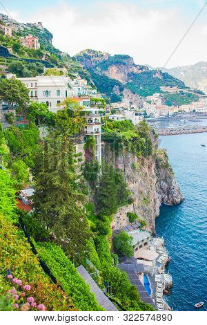 Beautiful Cozy Bay With Boats And Clear Turquoise Water In Italy