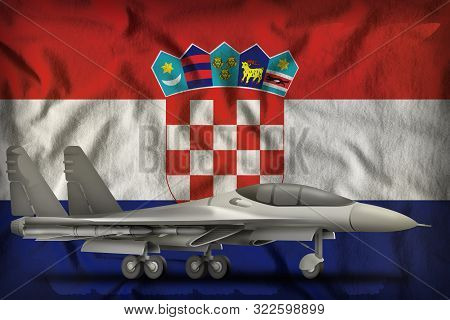 Fighter, Interceptor On The Croatia Flag Background. 3d Illustration