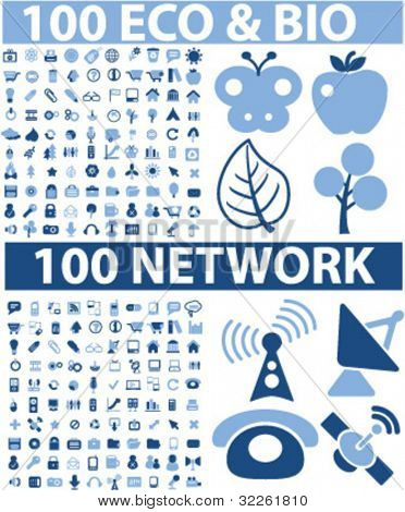 200 eko & bio & sieci wektor znaki & ikony, ilustracje,