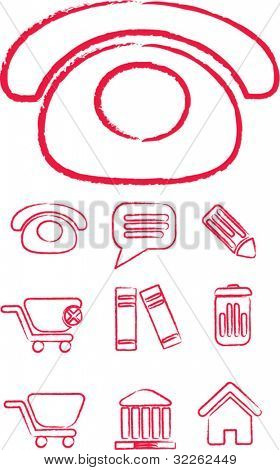 Doodle ícones do telefone, sinais, ilustrações de vetor