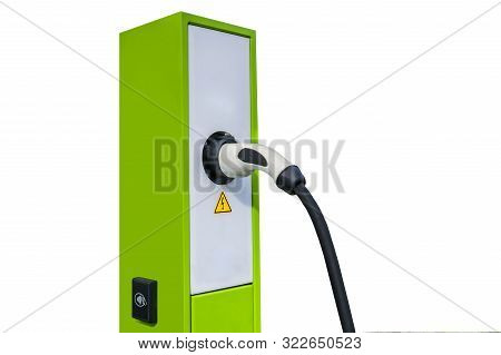 Charging Station For Electric Vehicles On White Background Isolated