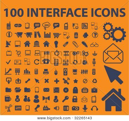 100 icone dell'interfaccia, segni, vector illustrations