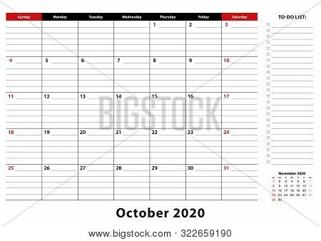 october 2020 monthly vector photo free trial bigstock monthly calendar october 2020