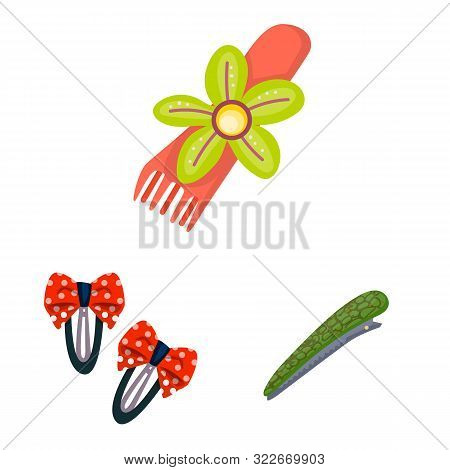 Vector Illustration Of Barrette And Hair Logo. Set Of Barrette And Accessories Vector Icon For Stock