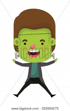 Cute Little Boy With Frankenstein Costume Vector Illustration Design