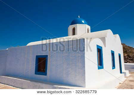 The Profitis Ilias Church Located Next To Walking Path No. 9 Between Fira And Oia In Santorini Islan