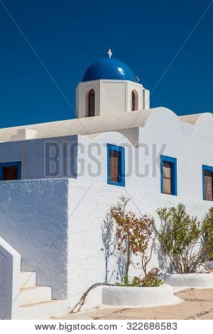 The Profitis Ilias Church Located Next To Walking Path No. 9 Between Fira And Oia In Santorini Islan