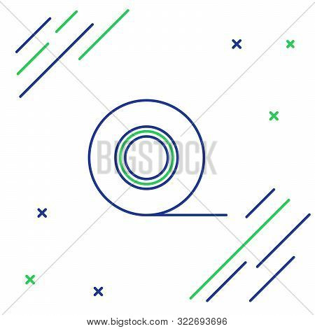 Blue And Green Line Scotch Icon Isolated On White Background. Roll Of Adhesive Tape For Work And Rep