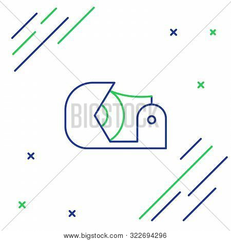Blue And Green Line Scotch Icon Isolated On White Background. Roll Of Adhesive Tape For Work And Rep