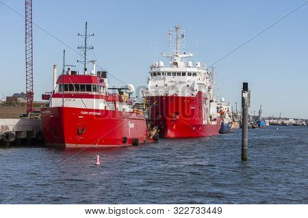 New Bedford, Massachusetts, Usa - September 5, 2019: Survey Vessels Fugro Enterprise And Geosea Dock