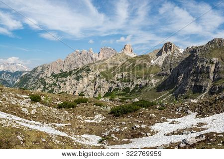 Beautiful View Of Drei Zinnen (tre Cime) Natural Park In South Tyrol, Italy.