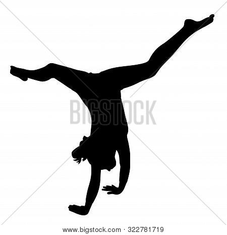 Gymnast Girl Making Handstand. Isolated White Background. Eps File Available.