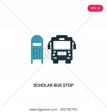 scholar bus stop icon in two color design style.