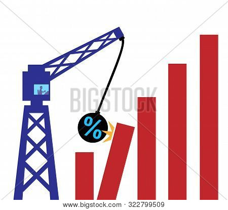 A Metaphor Using A Wrecking Ball With A Percetage Symbol Crashing Into A Bar Chart To Illustrate The