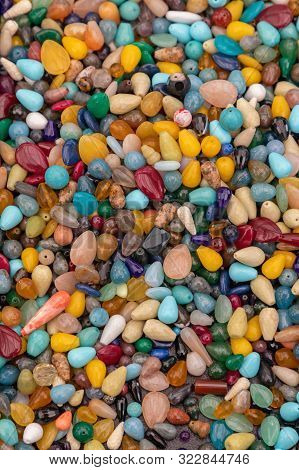 Many Different Bijoux Gem Stones Craft Material Background Texture