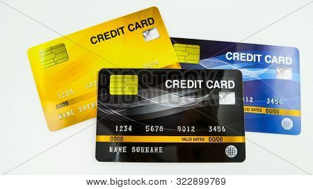 Mockup Credit Card, The Popular Payment Method With Plastic And Chipcard Card Close Up Shot And Isol