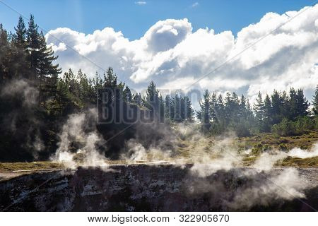 Scenic View Of Wairakei Thermal Valley, New Zealand