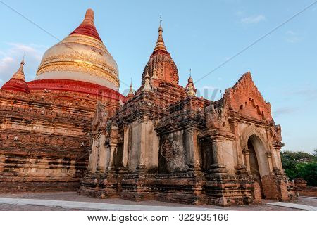 Wide Angle Picture Of The Architectonic Dhammayazika Temple, An Amazing Buddhist Pagoda In Bagan In 