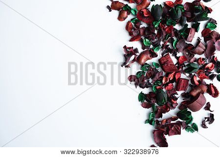 Flowers Composition. Frame Made Of Dried Rose Flowers On White Background. Flat Lay, Top View, Copy 