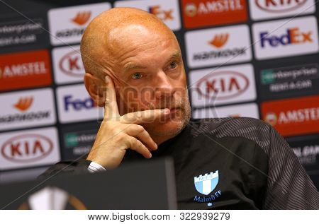 Kyiv, Ukraine - September 19, 2019: Malmoe Manager Uwe Roesler Attends Press-conference Before The U