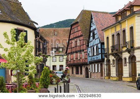 Ancient Small Wine Town  Kientzheim On The Alsace Wine Route, Winemaking Region. France. Colorful  S