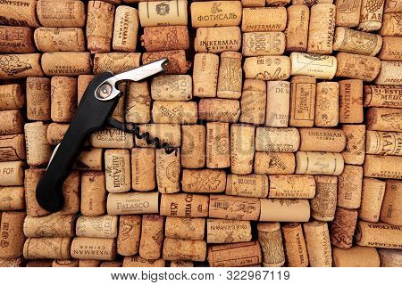 Closeup Pattern Background Of Many Different Wine Corks With Dates And Drops Of Wine - Image