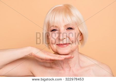 Close-up Portrait Of Her She Nice Attractive Sweet Groomed Cheerful Gray-haired Lady Showing Shine F