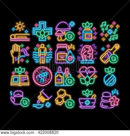Traditional Naturopathy Medicine Neon Light Sign Vector. Glowing Bright Icon Naturopathy Alternative